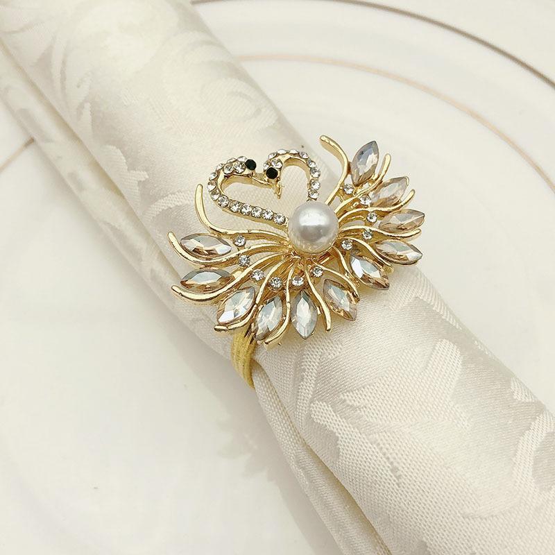 10 шт./лот Кольцо для салфеток с кристаллами и бриллиантами Swan, свадебный набор, высококачественная пряжка, настольные украшения, новые