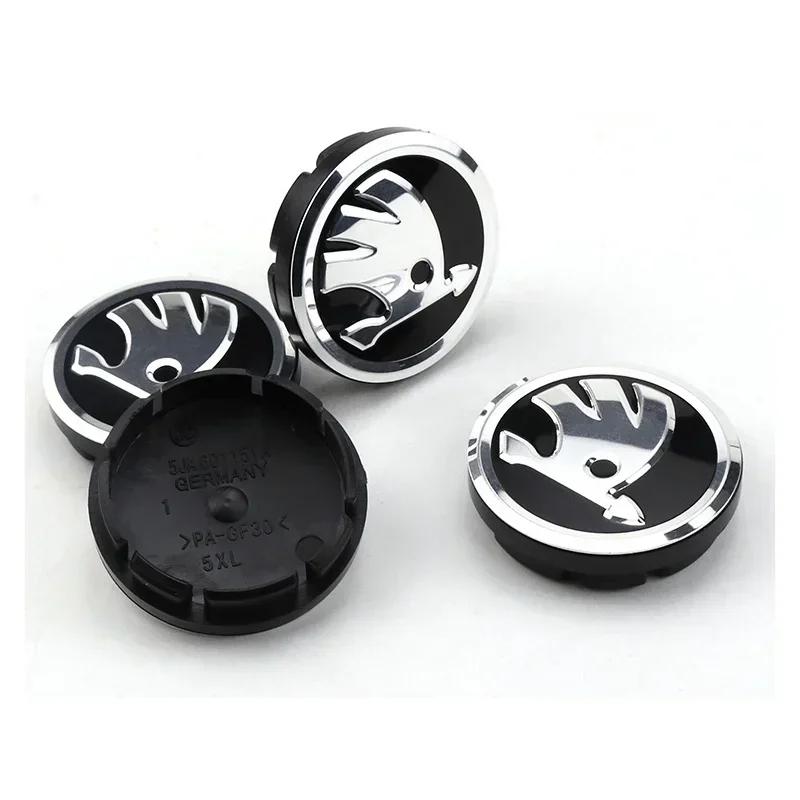 BYCP2 56/60/65mm Car Wheel Center Cover Caps Badge for Skoda Logo Superb Kamiq Octavia A7 Tour Yeti Fabia Rapid Kodiaq RS Karoq Metal