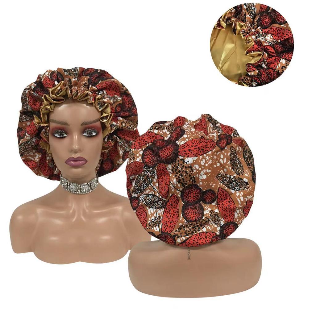 Double Layer Satin Bonnet Pattern Custom Bonnets Silk logo Woman Sleeping Hair Bonnet