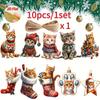 2D Flat Wooden Christmas Cat Pendant 10-piece Set - Holiday Tree Decoration, a Must for Holiday Atmosphere, Suitable for Halloween, Christmas, Gifts