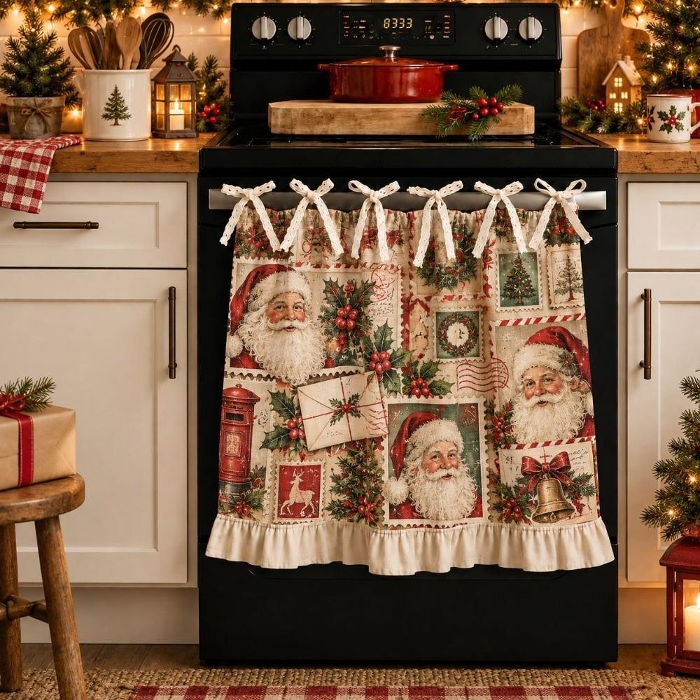 Pastoral Style Christmas Cabinet Curtain Ruffle Edge Coffee Machine Half Curtain Kitchen