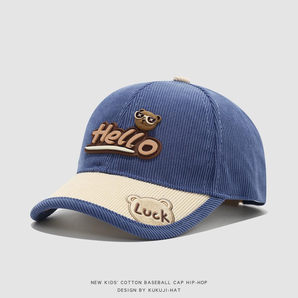 Children Corduroy Cap With Embroidered Letters For Autumn Winter Warmth And Sun Protection