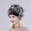 Winter Women Good Elasticity Real Rex Rabbit Fur Hats with Silver Fox Fur Lady Outdoor Warm Knitted Genuine Rex Rabbit Fur Cap