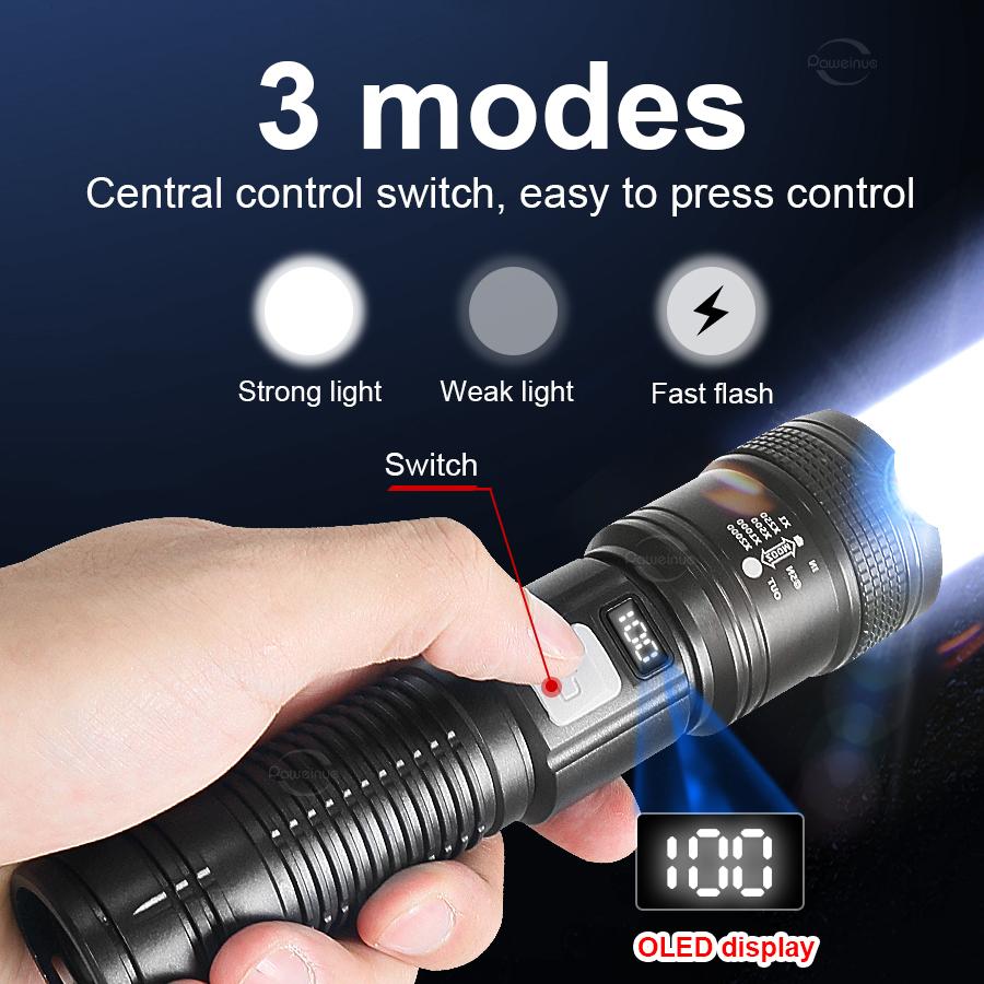 Новейший светодиодный фонарик высокой мощности, перезаряжаемый фонарик типа C 18650, тактический фонарик дальнего действия, супер яркий фонарик для рыбалки