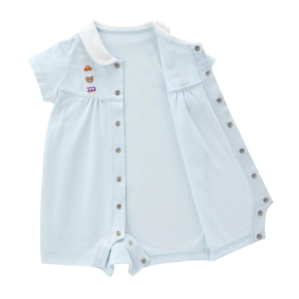 Короткие Все Короткие Животные Сделано в Baby Baby Blue [MIKI HOUSE] Комбинезоны, Рукава, Однотонные, Воротник, Япония, Мальчики, Девочки, Младенцы, Дети, Одежда, Детская