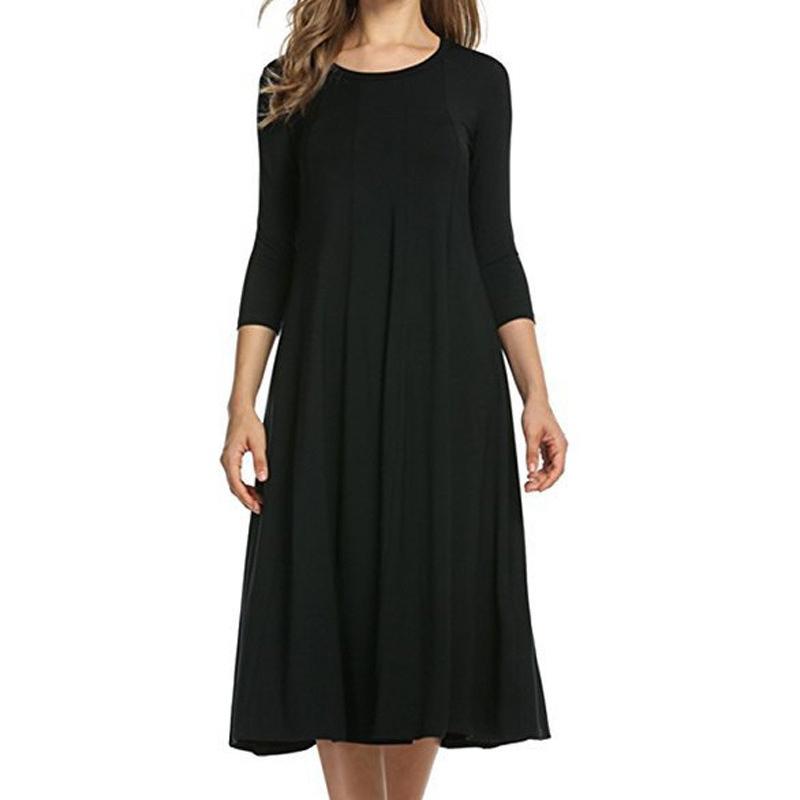 Fashion Casual Pleated Short Sleeve Dress Women Vintage Solid Office Lady Dress Elegant Loose Round Neck High Waist Simple Dresses 24223