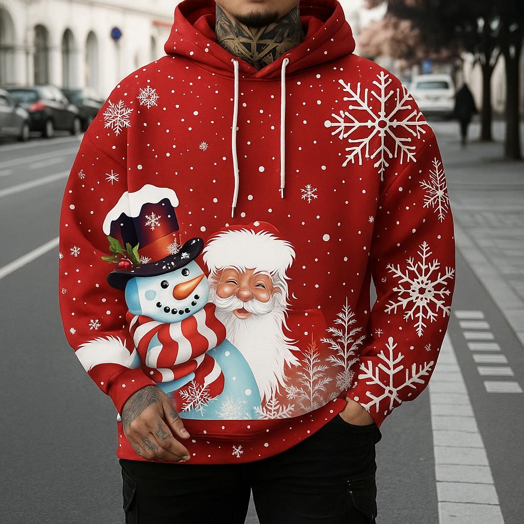 Women's Men Christmas Snowman Print Hoodie, Festive Winter Design, Long Sleeve Hooded Style, Seasonal Holiday Casual Wear