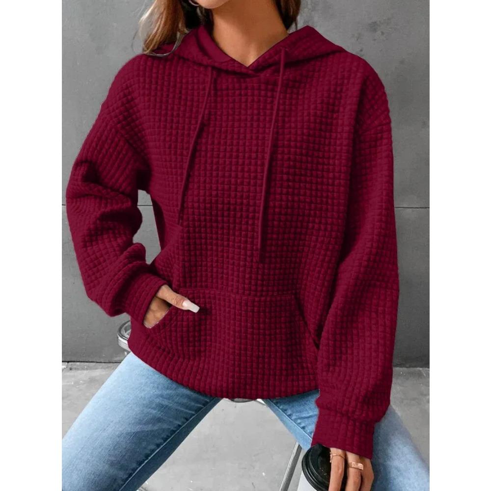Женская толстовка с капюшоном, весенне-осенний стиль, вафельная, модная, красивая, однотонная, с капюшоном, на шнурке, свободная толстовка