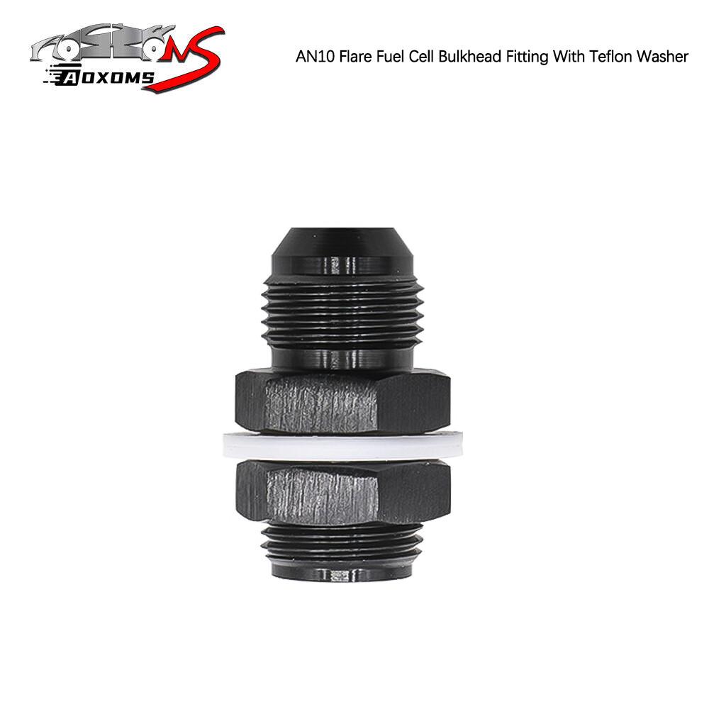 10 AN AN10 Flare Fuel Cell Bulkhead Fitting With Teflon Washer Aluminum Black