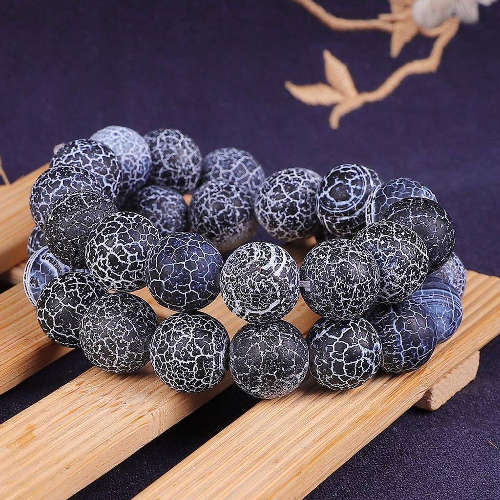 Natural Stone Black Weathered Agates Round Beads for Jewelry Making 15'' Strand