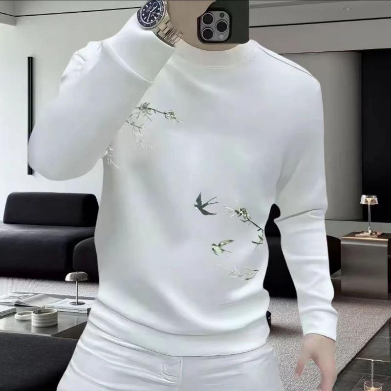 Осень Зима Мужская Термо-толстовка Круглый вырез Свободный крой Длинный рукав Повседневная Мода Тренд Национальный Тренд Принт