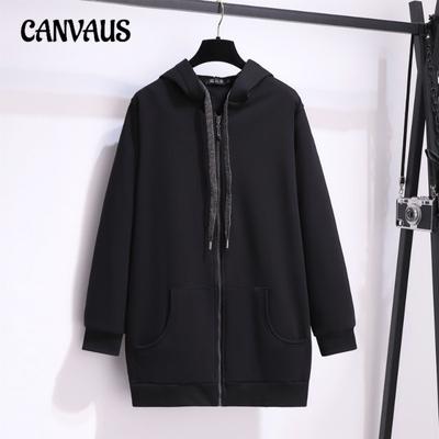 Толстовка с капюшоном из толстого флиса средней длины на молнии для женщин осенне-зимнего периода больших размеров