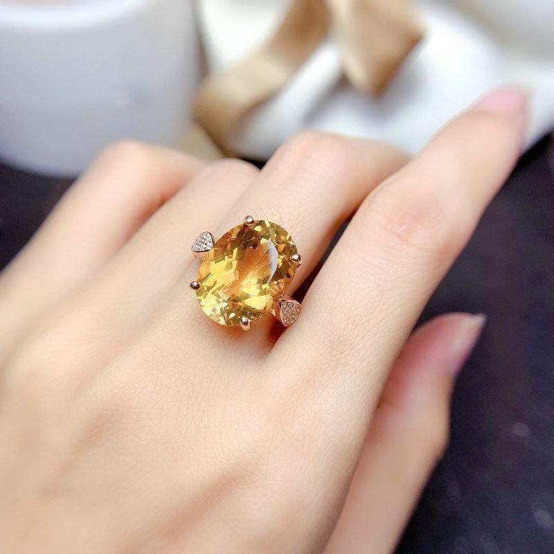 Yellow Citrine Imitation Diamond Ring - Women's Open Gem, Large Particle, Dazzling Design