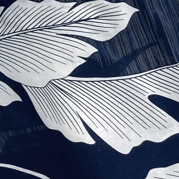 Kyoto Kimono Yuzen Yukata and Obi Set (2 Pieces) Navy Blue with Leaf and Banana Patterns, Classic Retro Style