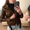 Женская мотоциклетная куртка из ПУ-кожи приталенного кроя 2026 года - Короткий стиль Осень/Зима