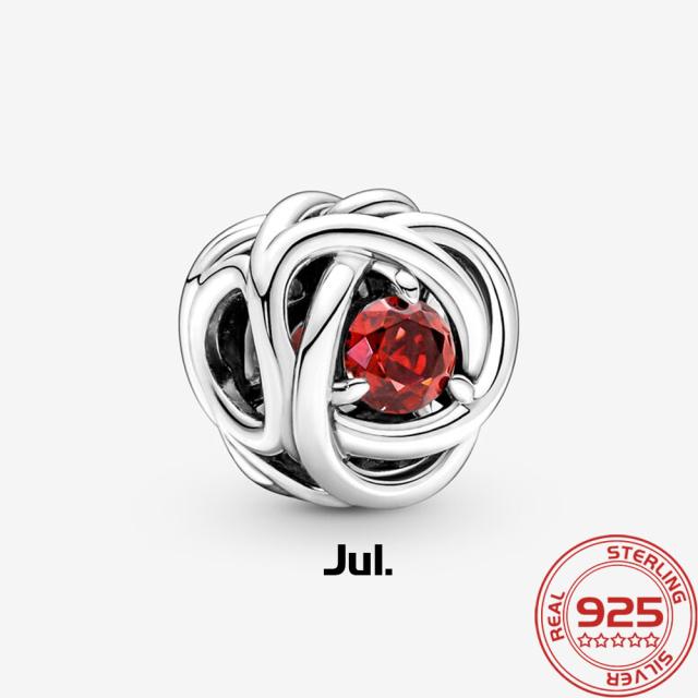 Роскошный серебряный 925 пробы февральский фиолетовый камень рождения вечность круг шарм подходит модный браслет 925 пробы серебряный шарм модные ювелирные изделия для девочек