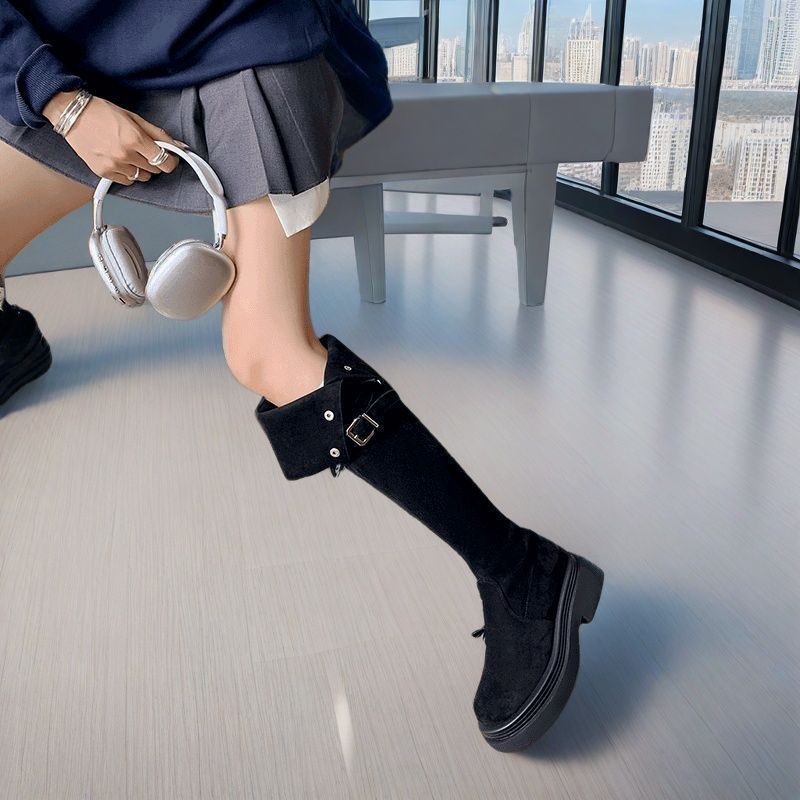 Platform Women's Thigh High Boots Autumn Winter Fleece-Lined Round Toe Ladies Above Over The Knee Shoes 2025 New Trend Footwear