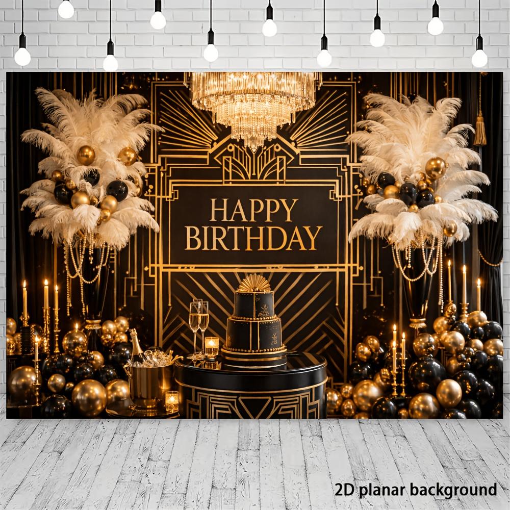 Two-dimensional flat photography backdrop party background curtain black and gold luxurious birthday celebrationzyc