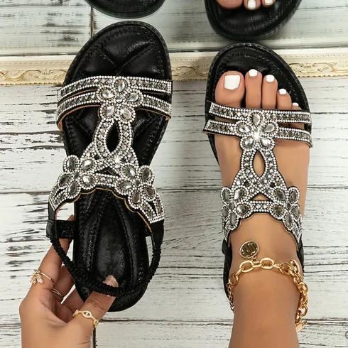 Босоножки Yasrun Bohemian Rhinestone Flat Sandals - Удобная женская летняя обувь