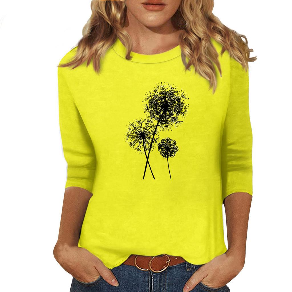 Женский модный повседневный топ с круглым вырезом и короткими рукавами 3/4 с принтом