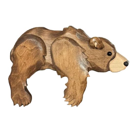 Деревянная фигурка животного, деревенская ручной работы, олень, сидящий на полке, резное животное, украшение с лаковым покрытием для дома, книжной полки, каминной полки, декора гостиной