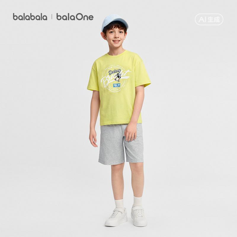 Balabala Boys' Short Sleeve Set, Middle and Large Two piece Set, 2026 New Spring and Summer Collection, Quick drying, Comfortable, Trendy