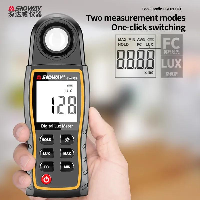 SW582 Digital Light Meter Handheld LCD Lux Tester Illuminance Meter 0-199999 Lux/Fc Pocket Photometer for Plant Growth Analysis