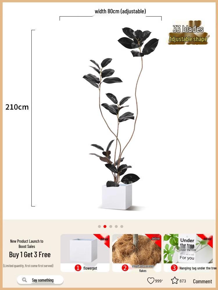 Роскошное искусственное дерево Фикус Эластика Черное Золото: Комнатное украшение и напольное украшение