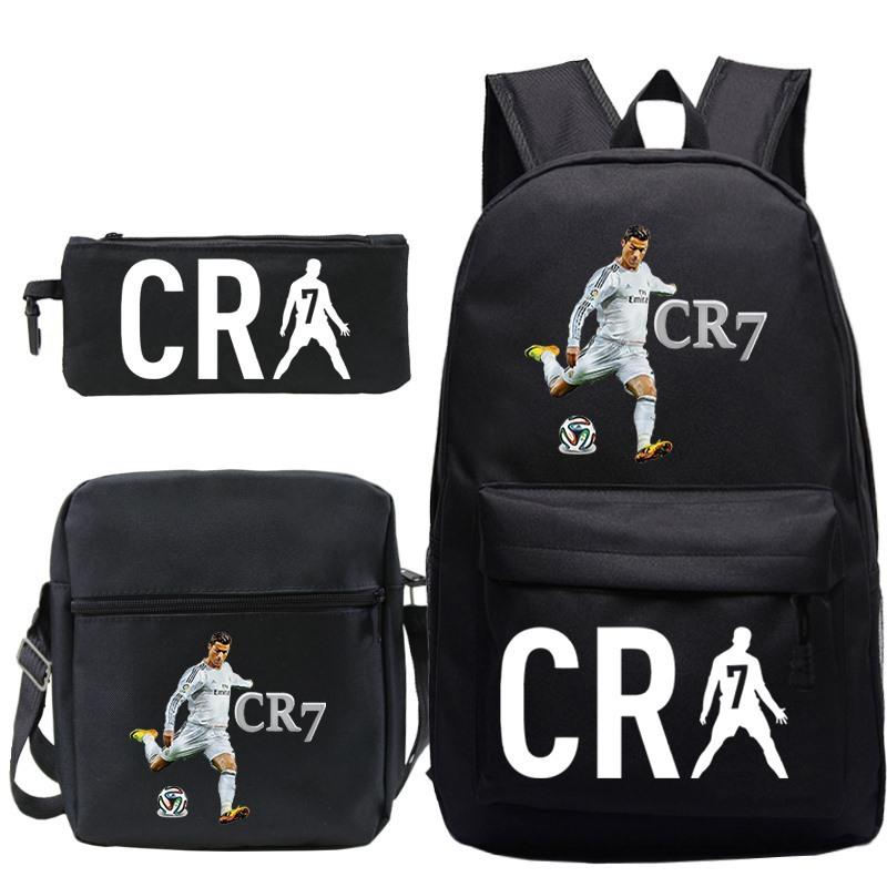 C Ronaldo student bag + small shoulder bag + pencil case three-piece backpack