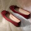 Мода 2024 года, женские балетки из лакированной кожи с бантом в стиле ретро, осенние повседневные туфли без застежек, бордовые лоферы с круглым носком, Zapatos De Mujer