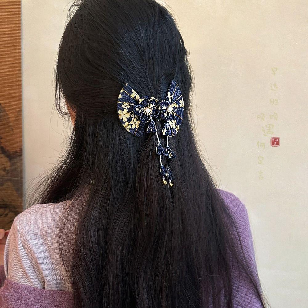 Flower Kimono Sakura Hairpin Sakura Hanfu Fan Hair Clip Sweet Tassel Fan Hair Clip Outdoor