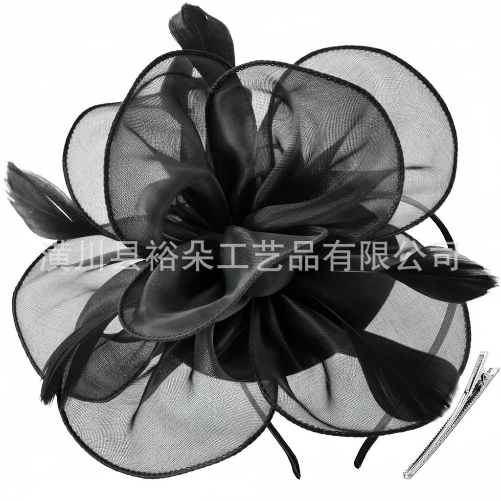 Cross-hot selling organza feather head flower bridal wedding hair accessories European and American Jockey Club headgear headband hairpin dual use