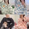 Thickened Warm Flannel Ladies Pajamas Set Long Sleeves Autumn Winter Sleepwear Women Cartoon Bear Plaid Home Wear