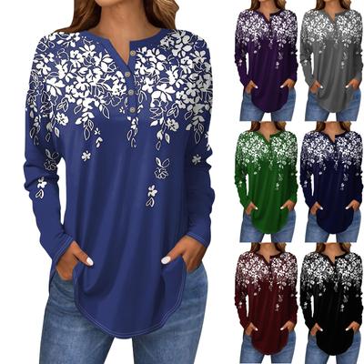 Футболки для женщин, осенние повседневные рубашки с длинным рукавом на пуговицах, толстовки с винтажным графическим принтом, топ-пуловер