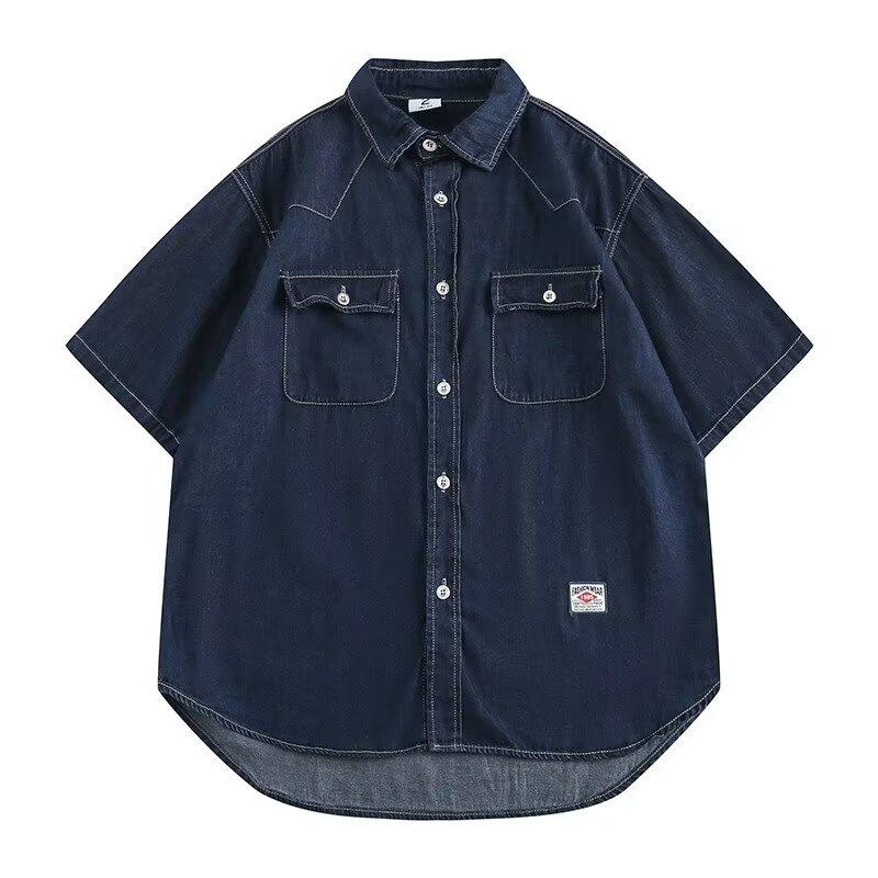 Японский ретро модный бренд летняя свободная джинсовая рубашка с короткими рукавами художественная молодежная рабочая рубашка мужская и женская многослойная куртка