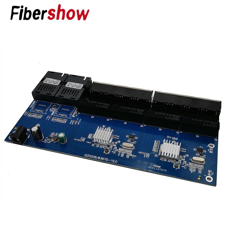 Гигабитный Ethernet-коммутатор Оптический медиаконвертер Плата PCB 8 портов RJ45 UTP и 2 оптоволоконных порта SC 10/100/1000M Плата PCB
