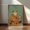 Whimsical Frog and Cocktail Canvas Poster Frog Bathing & Drink Coffee Animal Wall Art Printing for Modern Kitchen Home Decor