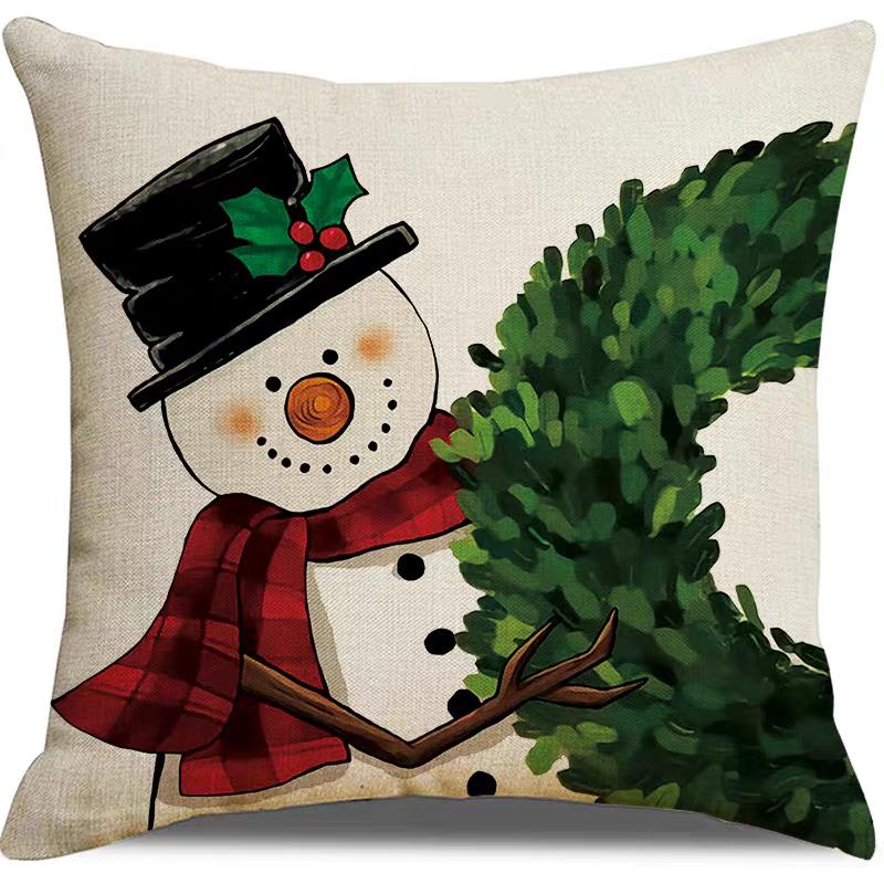 18x18 Inch Snowman Christmas Square Pillow Covers Set 4-Piece Washable Eco-friendly Polyester Zipper Closure Winter Cushion
