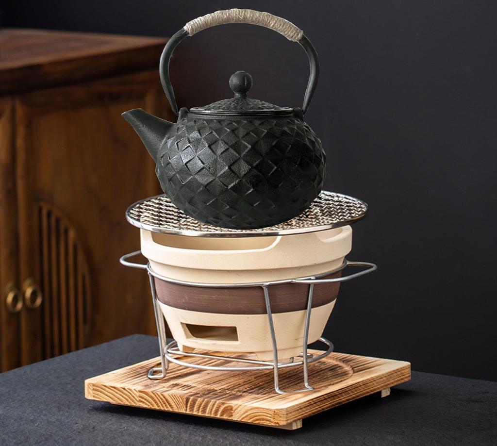 HwaGui Чугунный чайник Намбу, Чайник, Стильный, Совместимый с IH, Источник железа, Чугунный чайник, Чайник с венчиком для рассыпного чая, 1000мл (ромб)