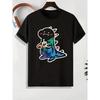 Мужская свободная футболка с милым принтом динозавра, повседневные эластичные футболки, лето