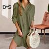 Платье-рубашка для женщин осень-весна, однобортное, с разрезом по низу, свободное, однотонное, с пуговицами и запонками, длиной выше колена, мини-платье
