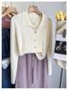 Французский элегантный лацкан вязаный свитер кардиган женский весна осень винтажная однотонная рубашка поло корейский шик под базовый слой одежды