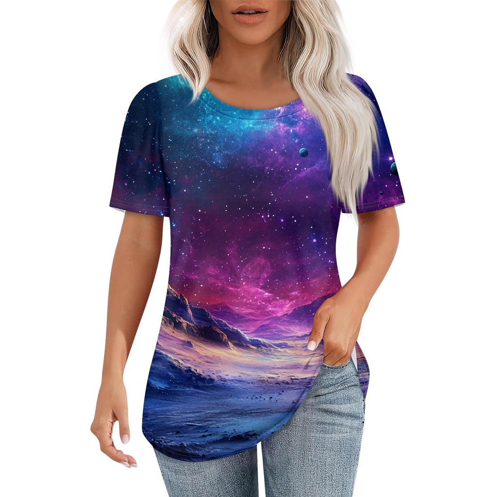 Женская футболка с принтом неба, модная, повседневная, с круглым вырезом и коротким рукавом