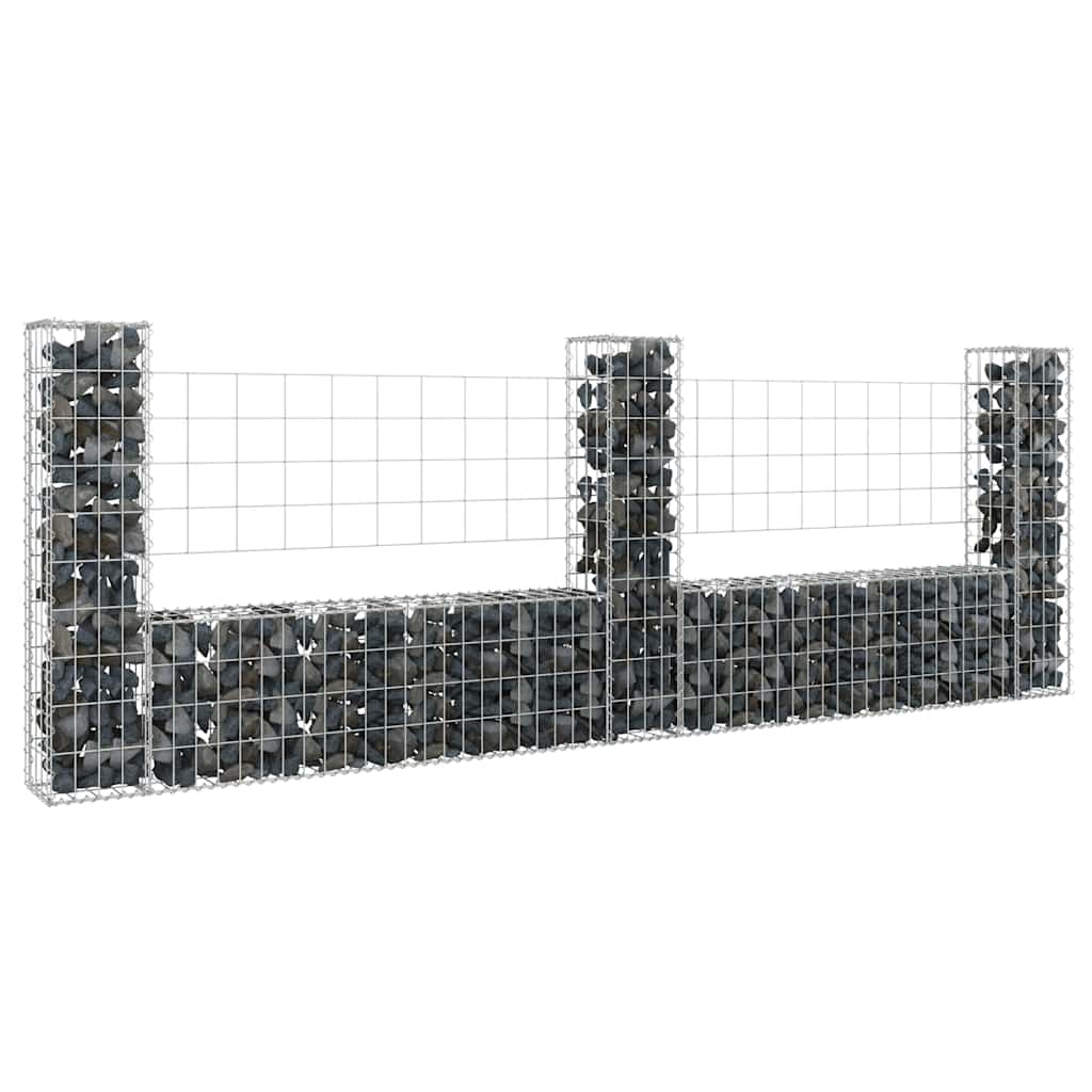 U Shaped Gabion Basket with 3 Posts Iron 260 x 20 x 100 cm