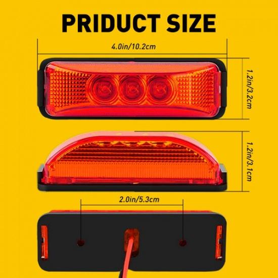 4X 3LED Marker Side Amber Lights Clearance Truck Light 12V Trailer RV Waterproof