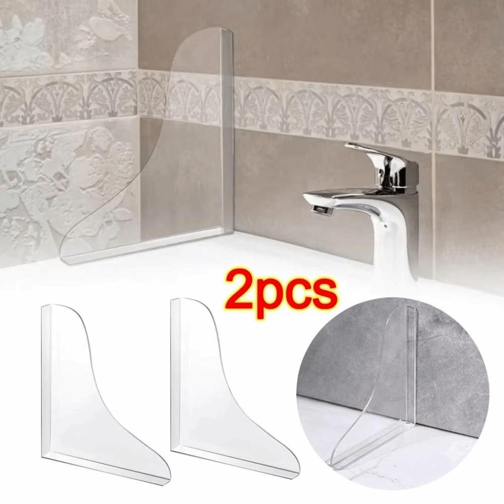 2Pcs Transparent Shower Splash Guard Self-Adhesive Baffle Plate Nail-Free Water Barrier Strip Sink
