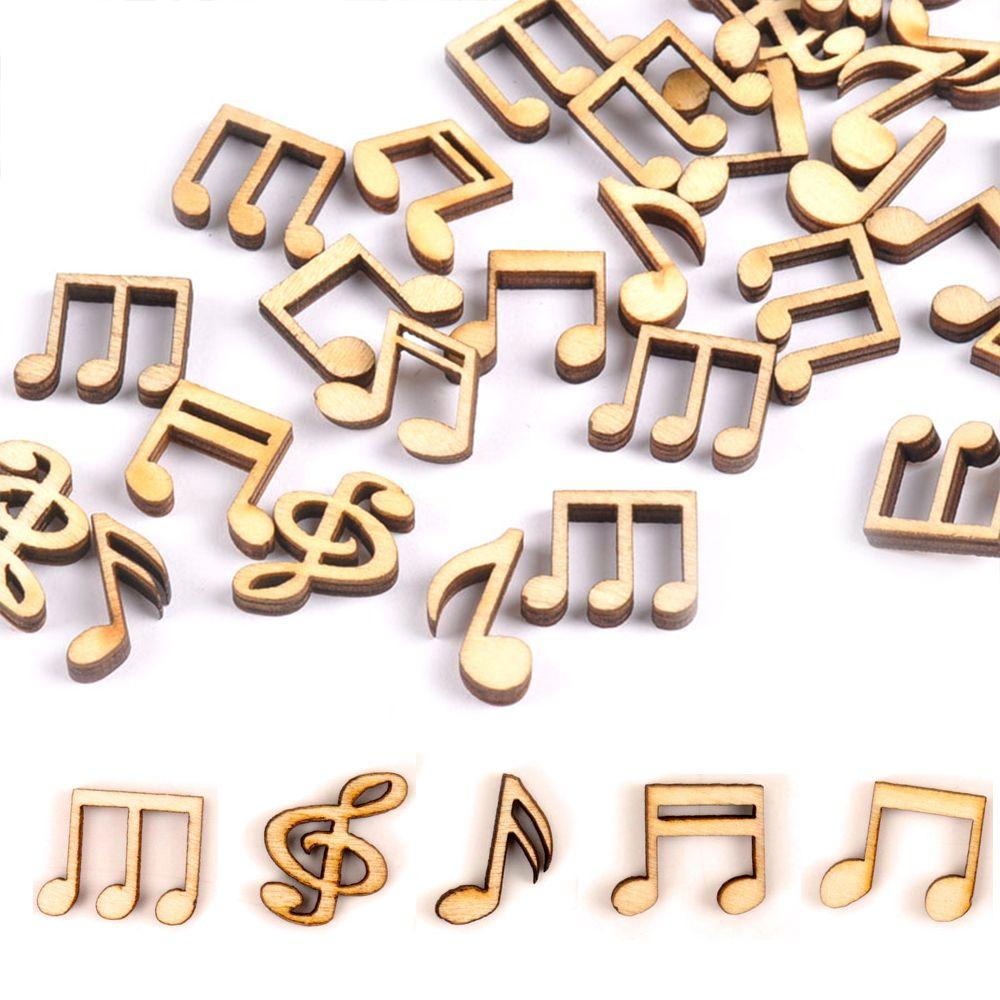 100Pcs Arts Card Making DIY Craft Natural Wood Scrapbooking Embellishment Music Notes Wooden