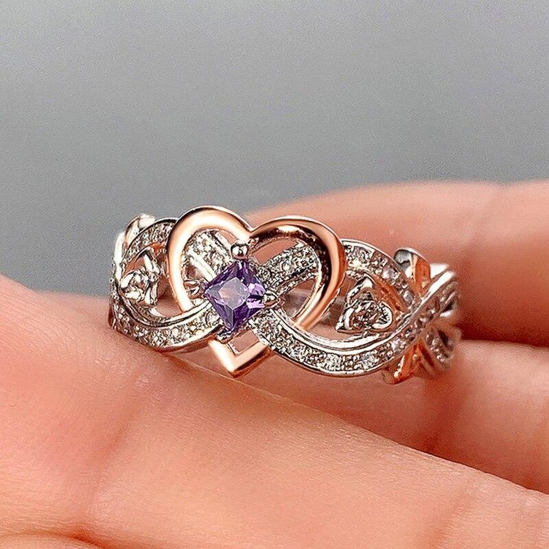 Creative Women's Heart Rings with Romantic Rose Flower Design Wedding Engagement Love Rings Hot Sale Aesthetic Jewelry