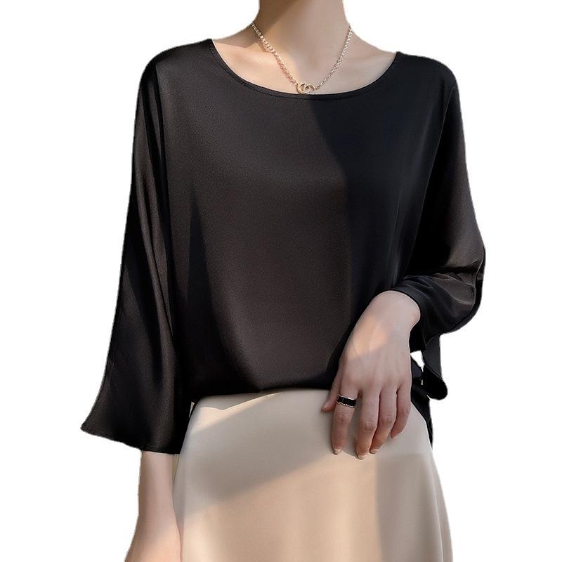 INDFS Women's Fashion Casual Summer Spring Solid Color Print Long Sleeve O-Neck Blouses & Shirts