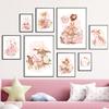 Kawaii Fawn Bunny Fox Princess Crown Wall Art Canvas Painting Nordic Posters And Prints Wall Pictures Baby Girl Kids Room Decor
